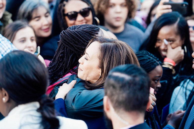 Kamala Harris hugs supporters.