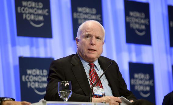 Sen. John McCain speaks during a panel discussion at the World Economic Forum on the Middle East and North Africa on the shores of the Dead Sea, 55 km southeast of the Jordanian capital Amman, on May 25, 2013.
