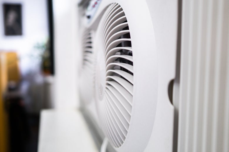 side view of a window fan