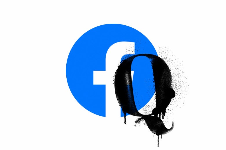 The letter Q stenciled on the Facebook letter F logo