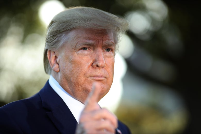 President Donald Trump answers questions from the media while departing the White House on October 11, 2019 in Washington, D.C.