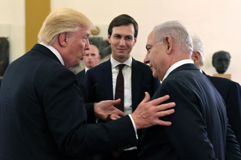  U.S. President Donald J Trump  and White House senior adviser Jared Kushner meet with Israel Prime Minister Benjamin Netanyahu at the King David Hotel May 22, 2017 in Jerusalem, Israel.