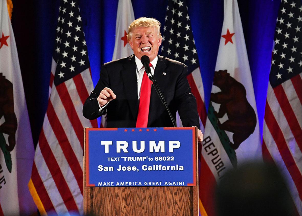 Republican presidential candidate Donald Trump speaks during a rally at the San Jose Convention Center in San Jose, California on June 02, 2016. 
