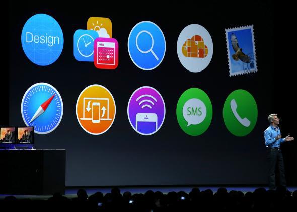 Apple VP Craig Federighi introduces OS X Yosemite during the Apple Worldwide Developers Conference in San Francisco on June 2, 2014.