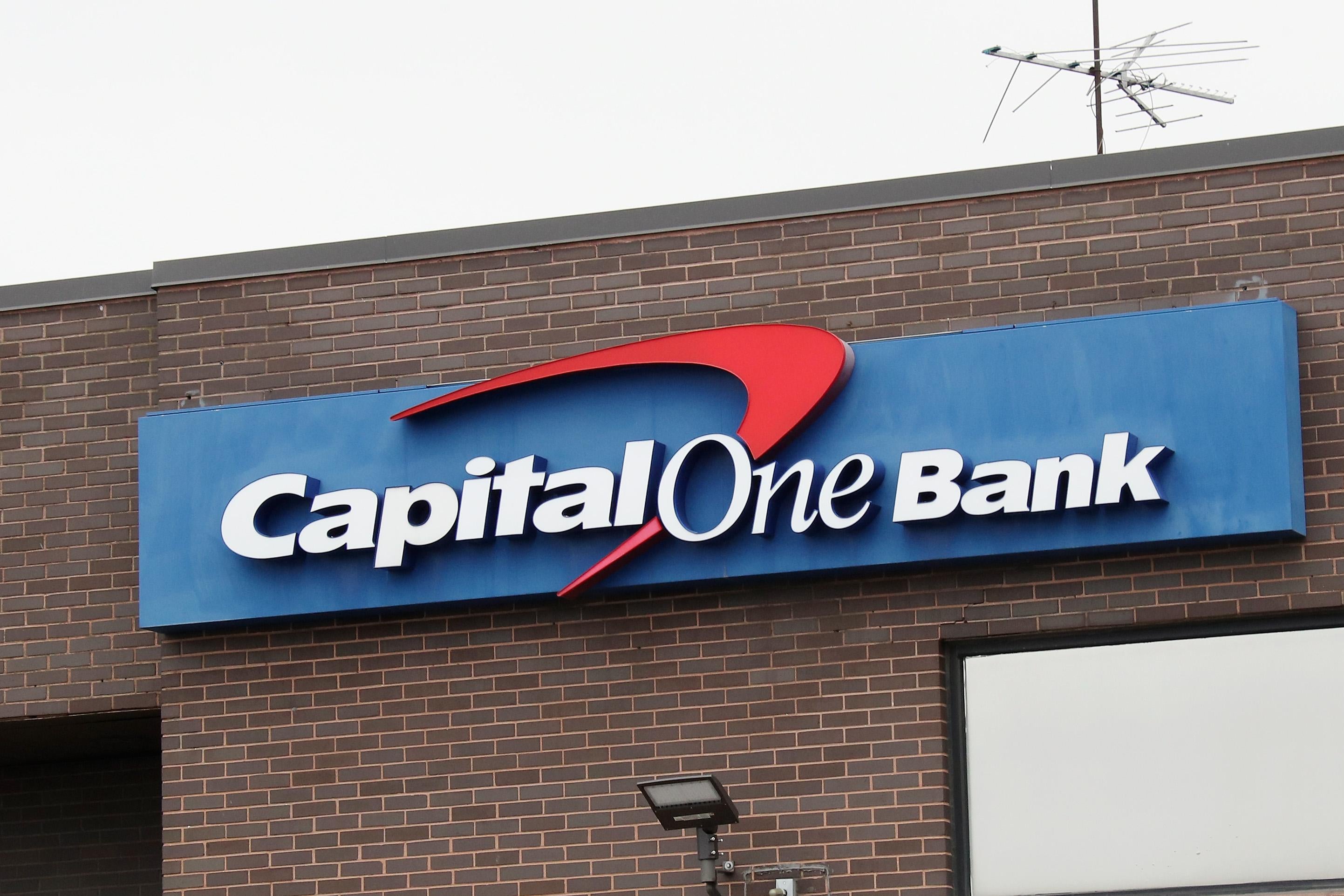 Exterior of a Capital One bank.
