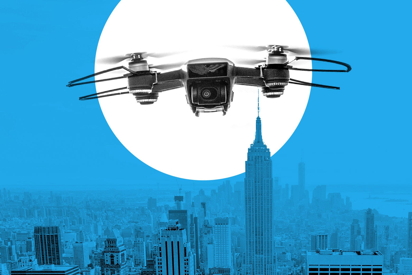 A drone flies over NYC.