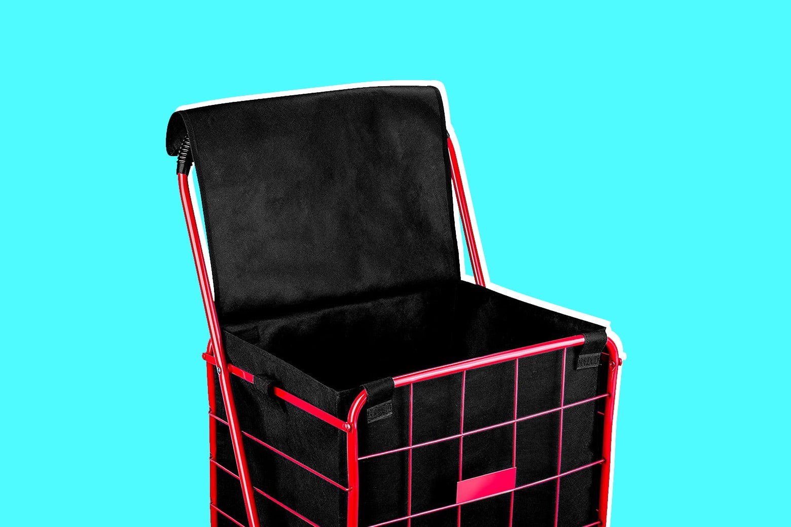 A red handcart with a black liner