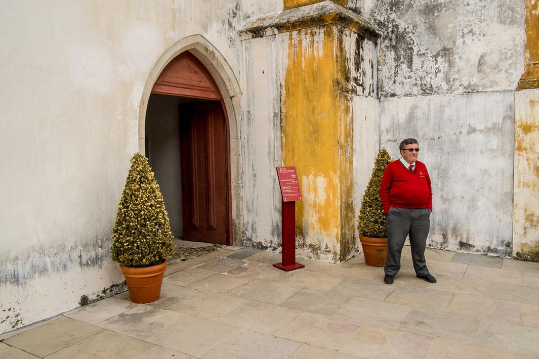 A guard stands at the entrance of the National Palace of Sintra in Sintra, Portugal, in 2013. 