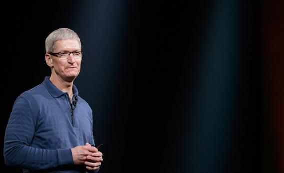Apple CEO Tim Cook speaks during an Apple special event.
