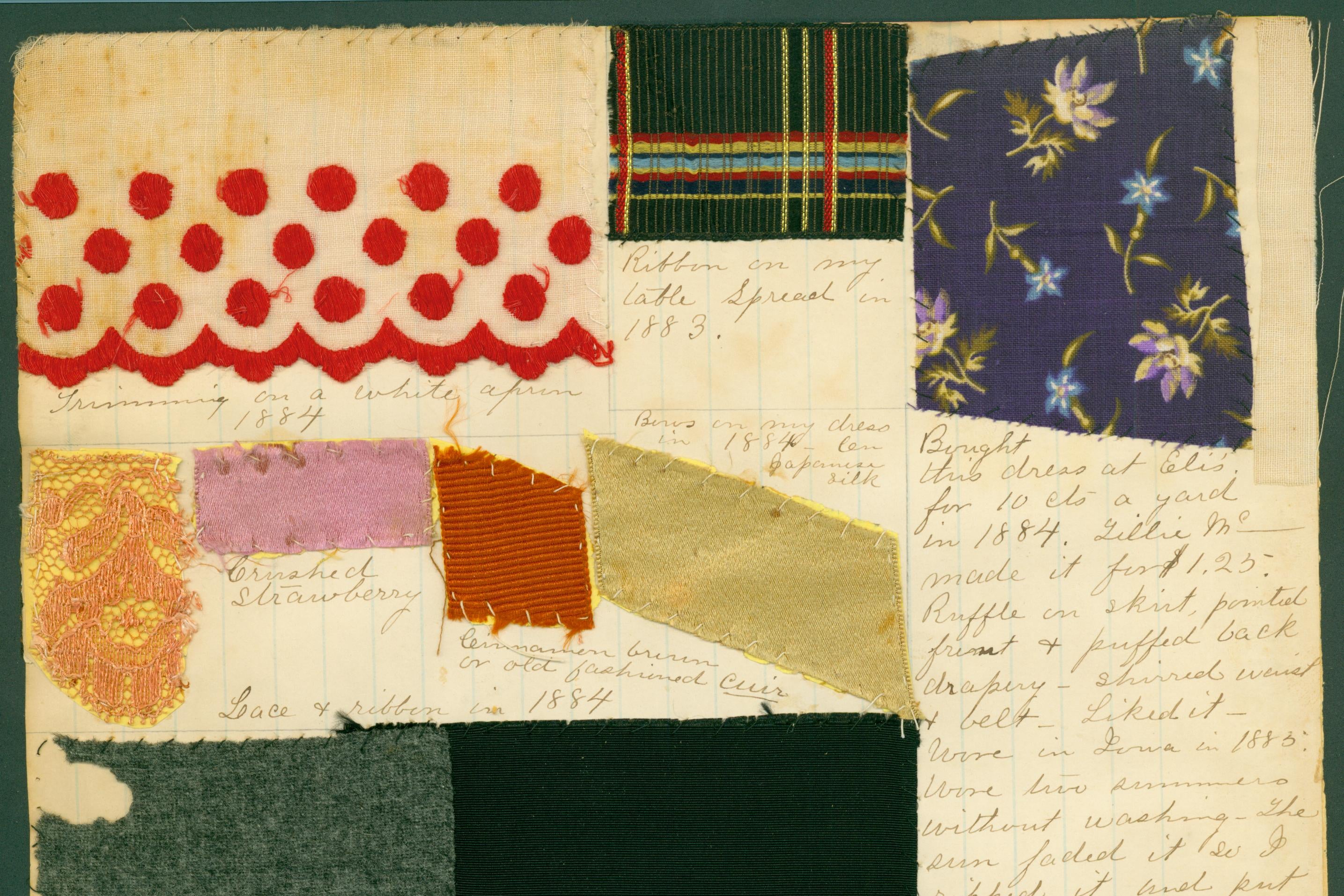 A page from Hannah Alspaugh's fabric scrapbook.