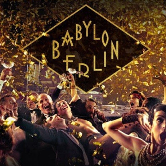 Title card for Babylon Berlin, featuring a flapper-style party scene.