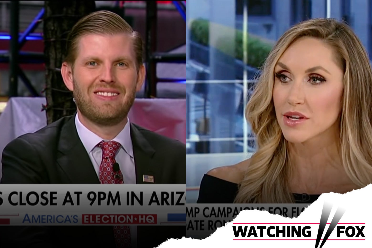 Eric and Lara Trump in their respective Fox News appearances