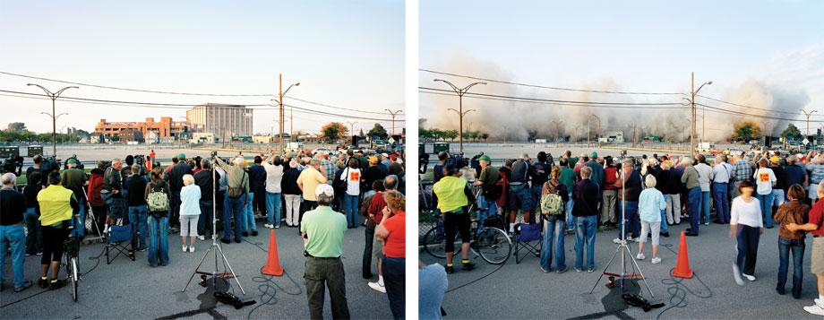 Left: AWAItInG the IMPlosIons oF bUIldInGs 65 And 69, KodAK PARK, RoChesteR, neW yoRK OCTOBER 6, 2007. Right: IMPlosIons oF bUIldInGs 65 And 69, KodAK PARK, RoChesteR, neW yoRK [#1] OCTOBER 6, 2007