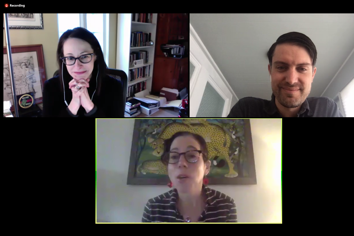 Two women and a men in a Zoom meeting