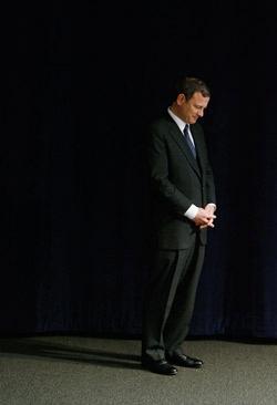 United States Supreme Court Chief Justice John Roberts prepares to take the stage.