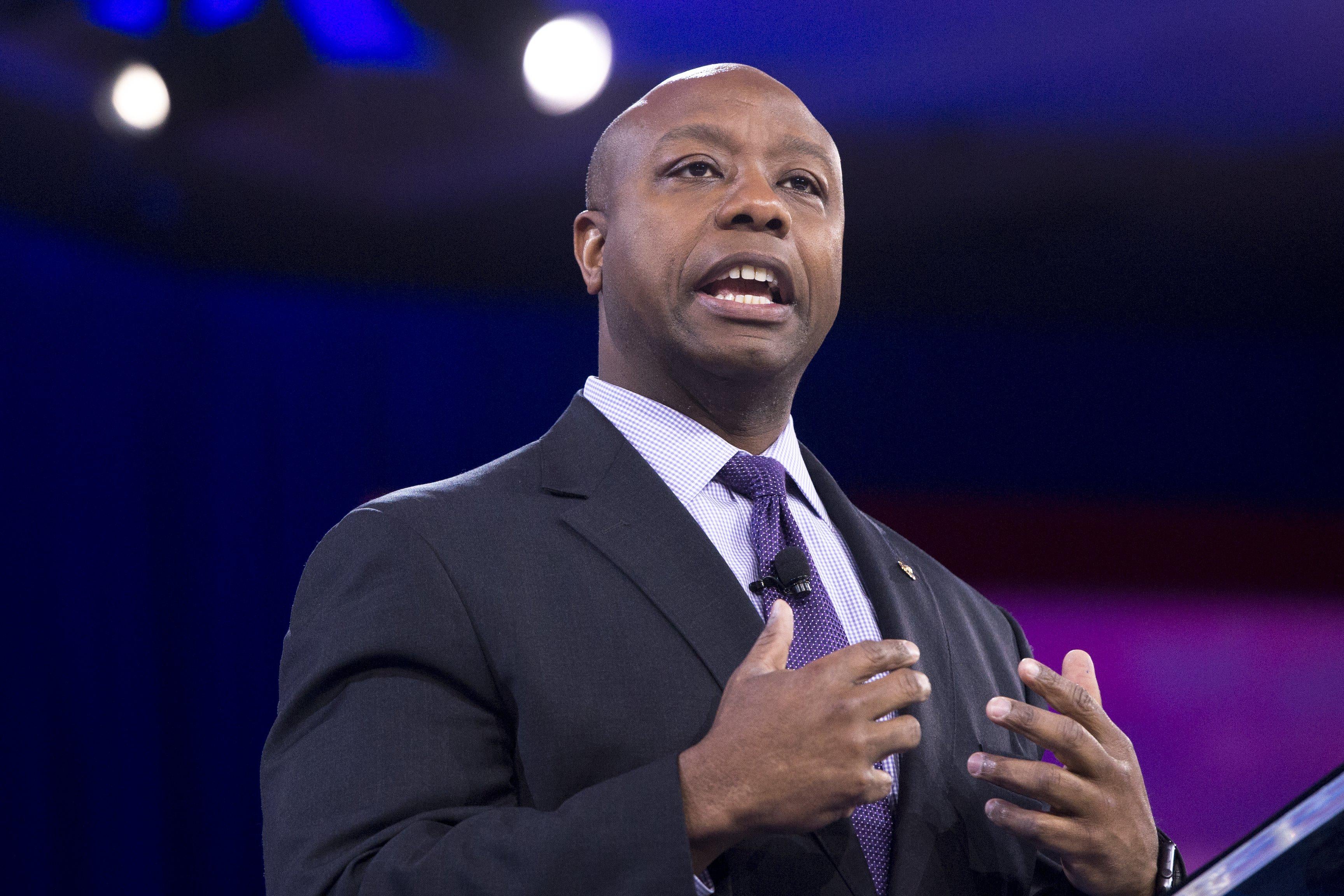 Senator Tim Scott, Republican of South Carolina, speaks during the annual Conservative Political Action Conference in 2016.