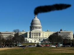 Capitol building with smoke Photoshopped pouring out of it