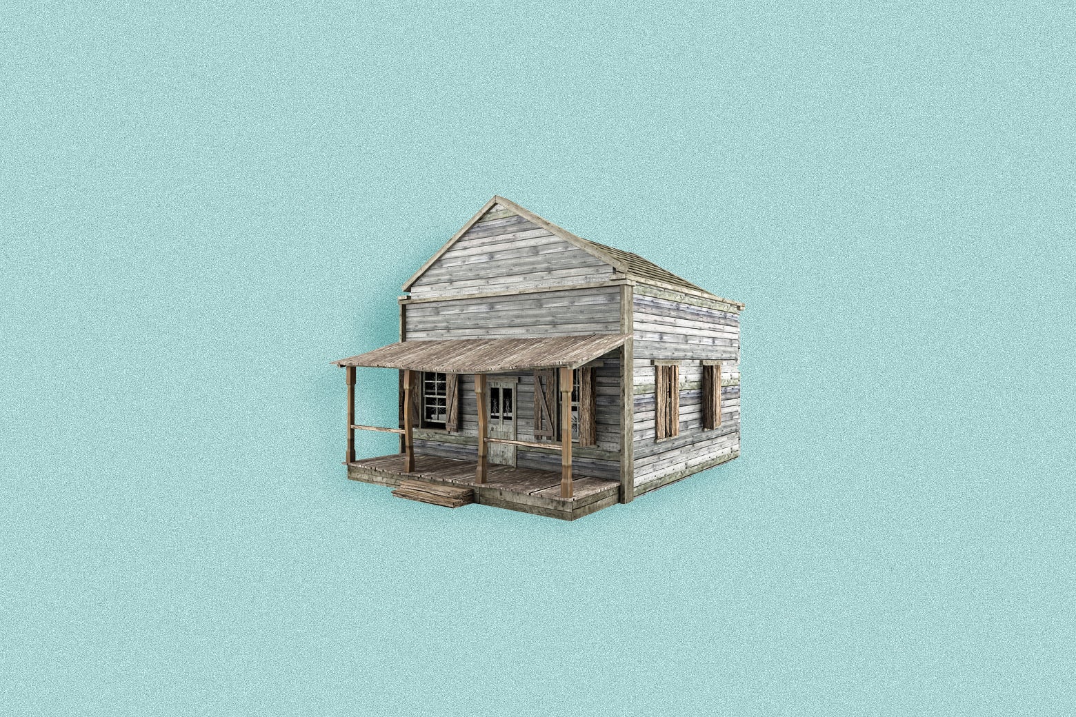 A historically accurate 18th-century 10-by-10 cabin against a blue background.