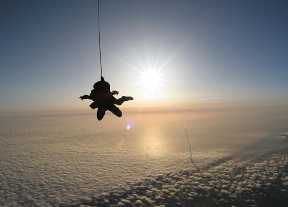 skydiver and rocket launch