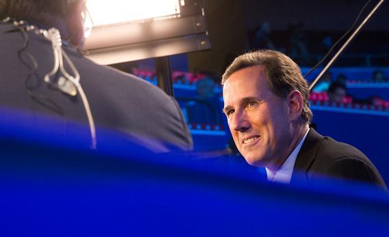 Rick Santorum gets interviewed by Fox News at the Republican National Convention in Tampa, Fla. 