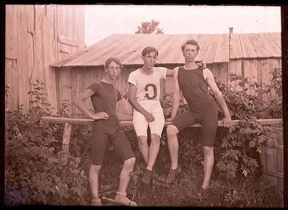 Elmer, Arthur and Walter Nelson in Athletic Suits.