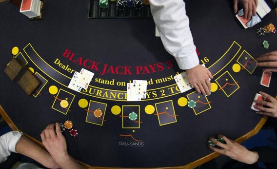 A student of the Cerus Casino Academy, a school for croupiers, deals out cards on a black jack table in Paris, on February 27, 2013.
