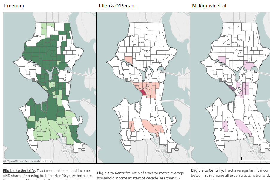 Three models of gentrification in Seattle since the 1970s.
