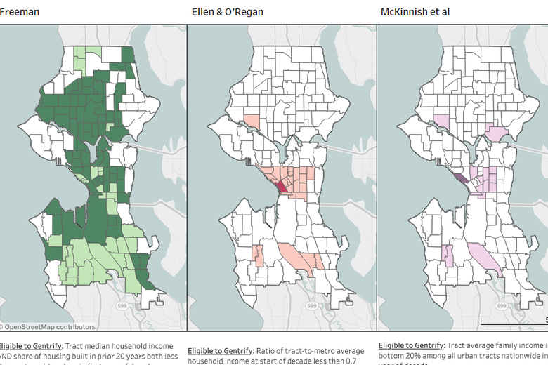 Three models of gentrification in Seattle since the 1970s.