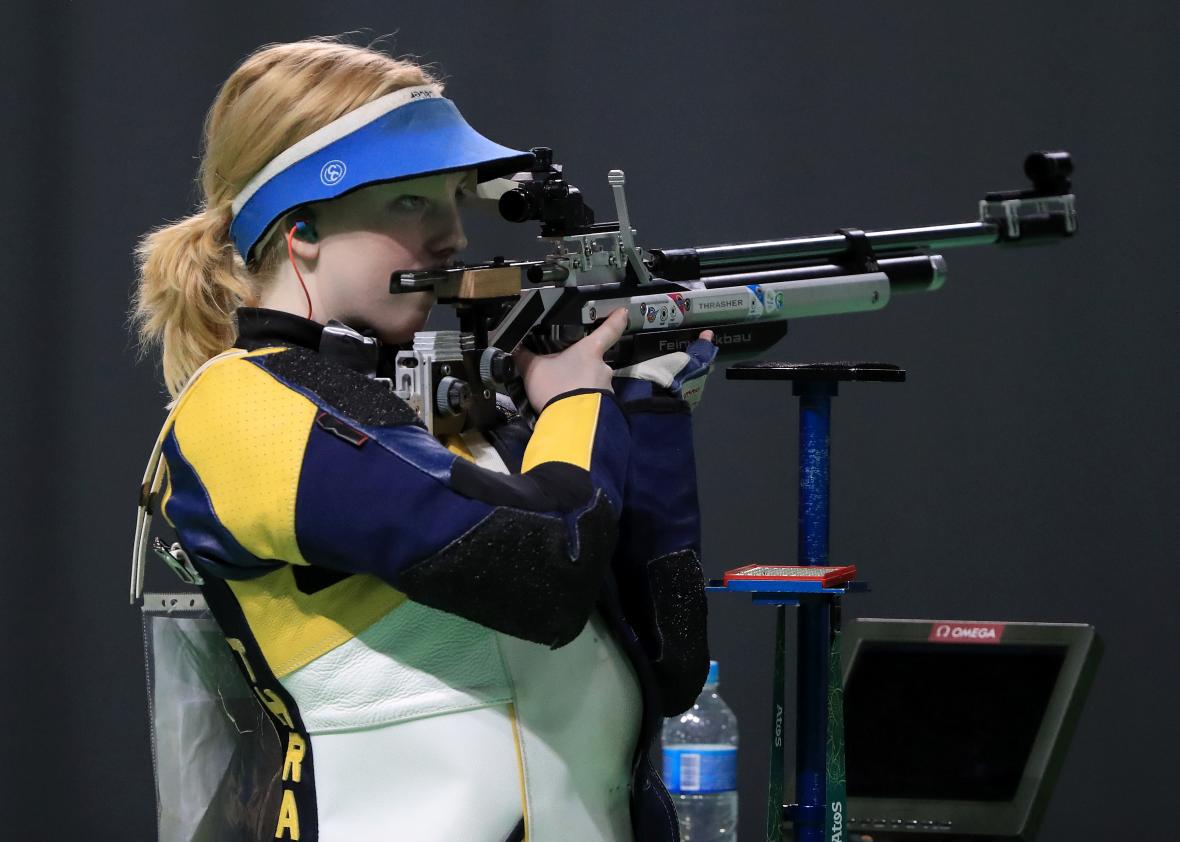 Ginny Thrasher won gold in the women s 10 meter air  rifle  