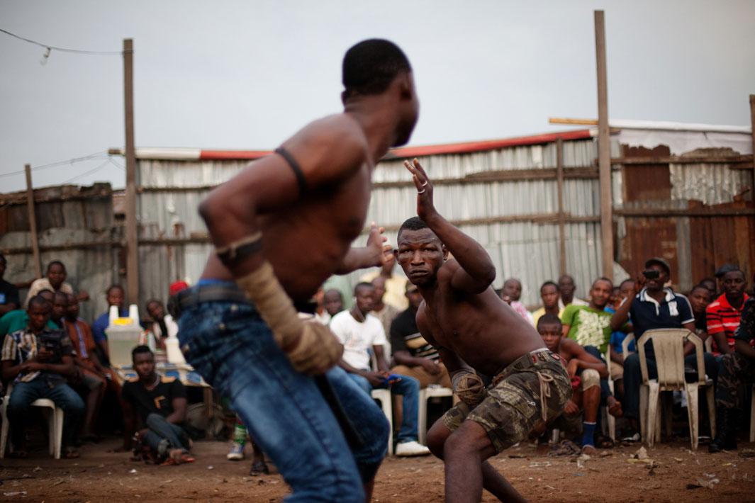 Lagos, Nigeria- Autan Sikido, 27, originally from Kaduna State, prepares to strike during a match in Lagos, Nigeria.