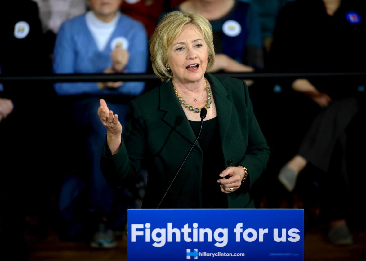 U.S. Democratic presidential candidate Hillary Clinton speaking in Iowa City, Iowa, Dec. 16, 2015.