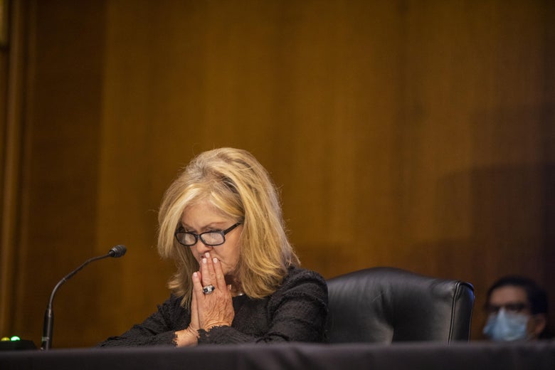 Sen. Marsha Blackburn (R-TN) speaks during a Senate Judiciary Committee hearing about the Crossfire Hurricane investigation on Capitol Hill on November 10, 2020 in Washington, D.C.