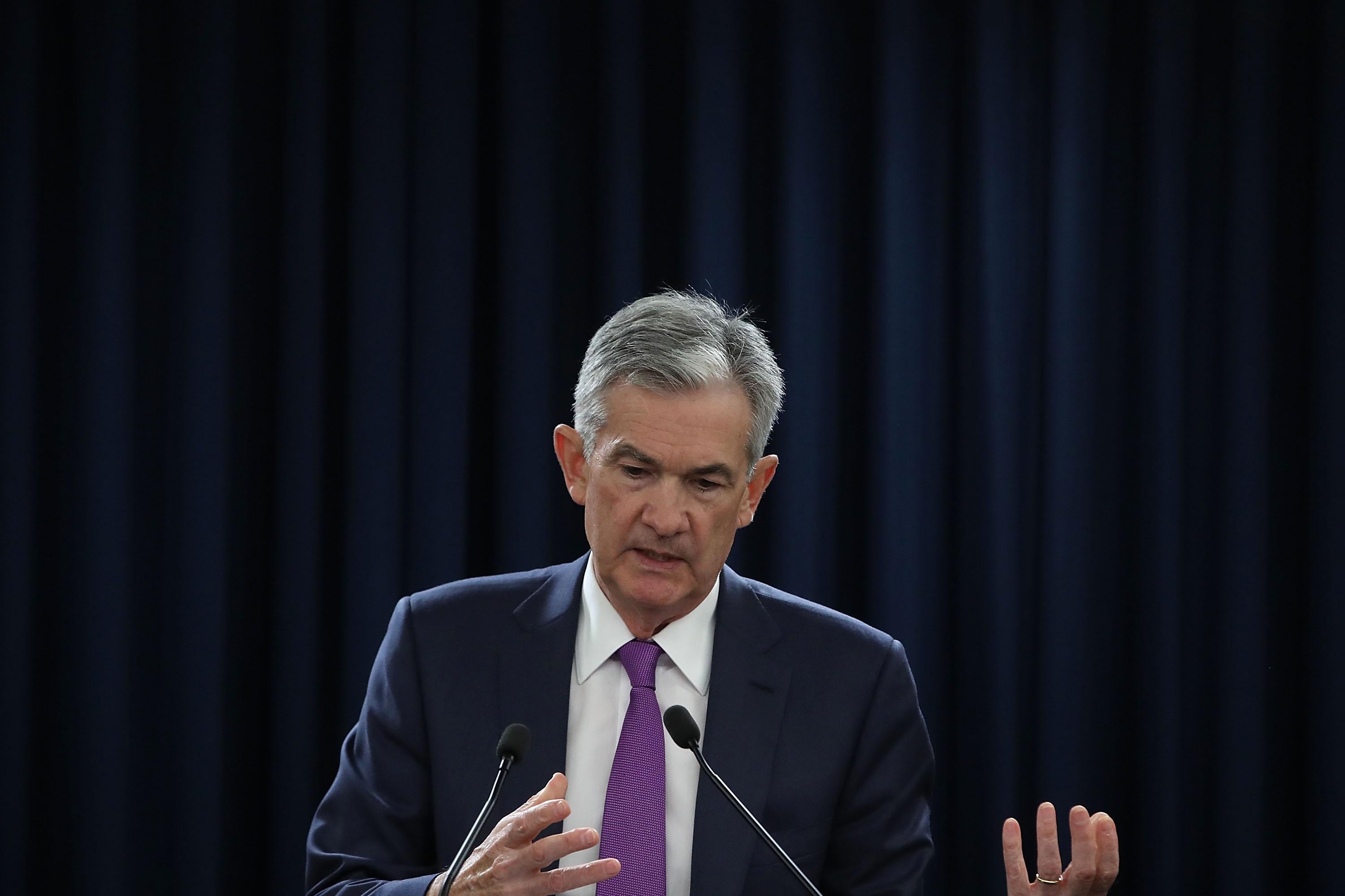 WASHINGTON, DC - SEPTEMBER 26:  Federal Reserve Board Chairman Jerome Powell speaks during a news conference on September 26, 2018 in Washington, DC.  The US Federal Reserve raised the short-term interest rates by a quarter percentage point on Wednesday, the third increase of the year, and signaled two more hikes were coming in 2018 and four in 2019.  (Photo by Mark Wilson/Getty Images)