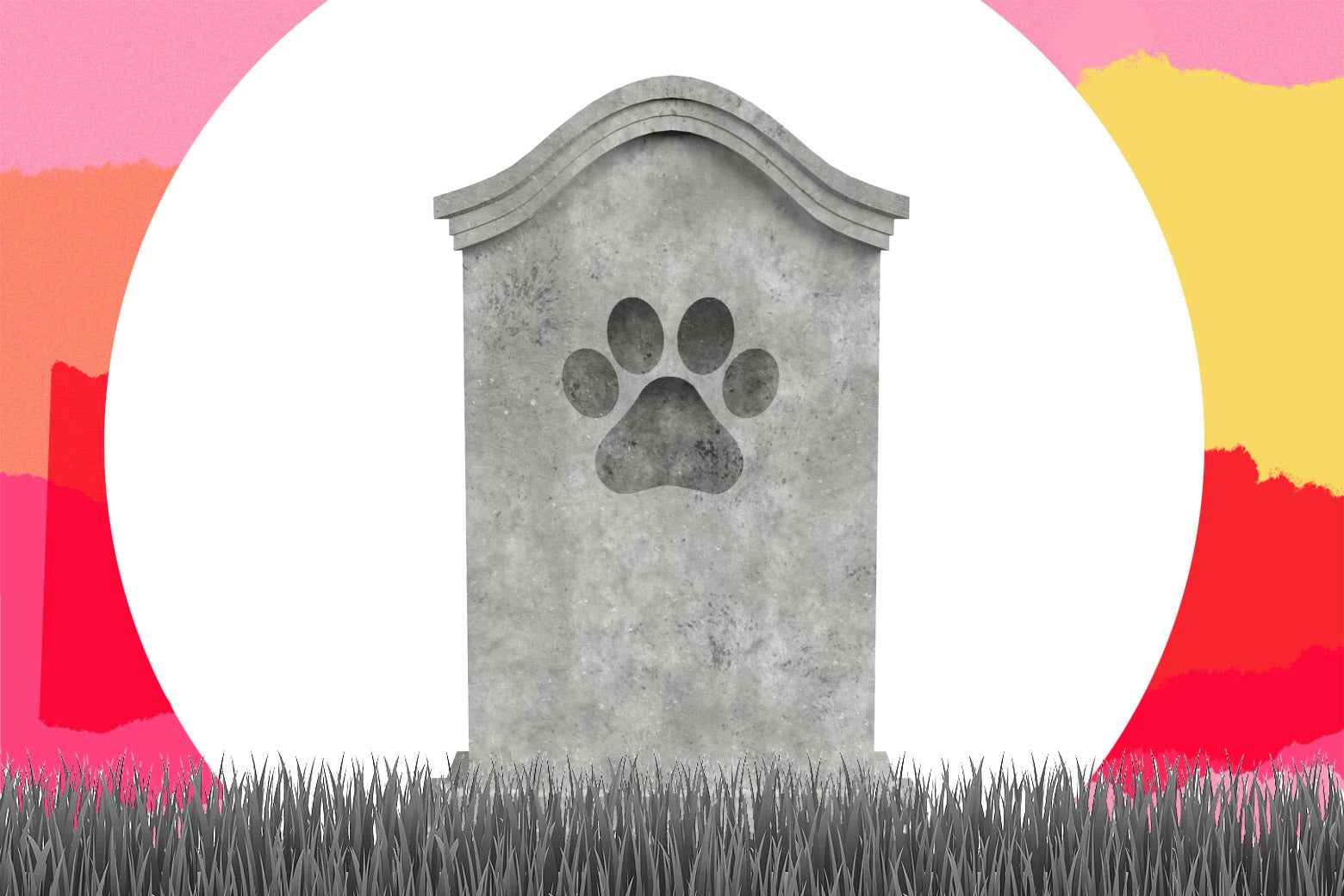 A gravestone with a dog paw print on it. 