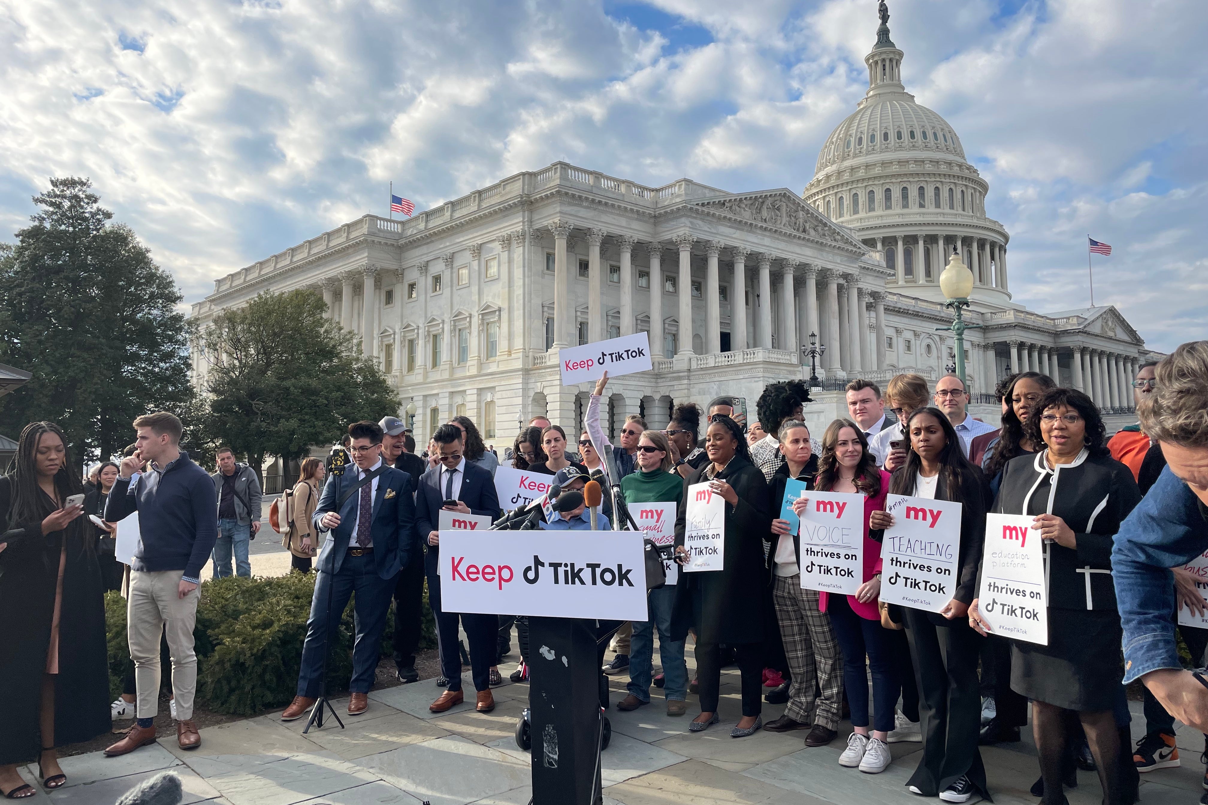 A group of people protesting TikTok ban outside the Capitol