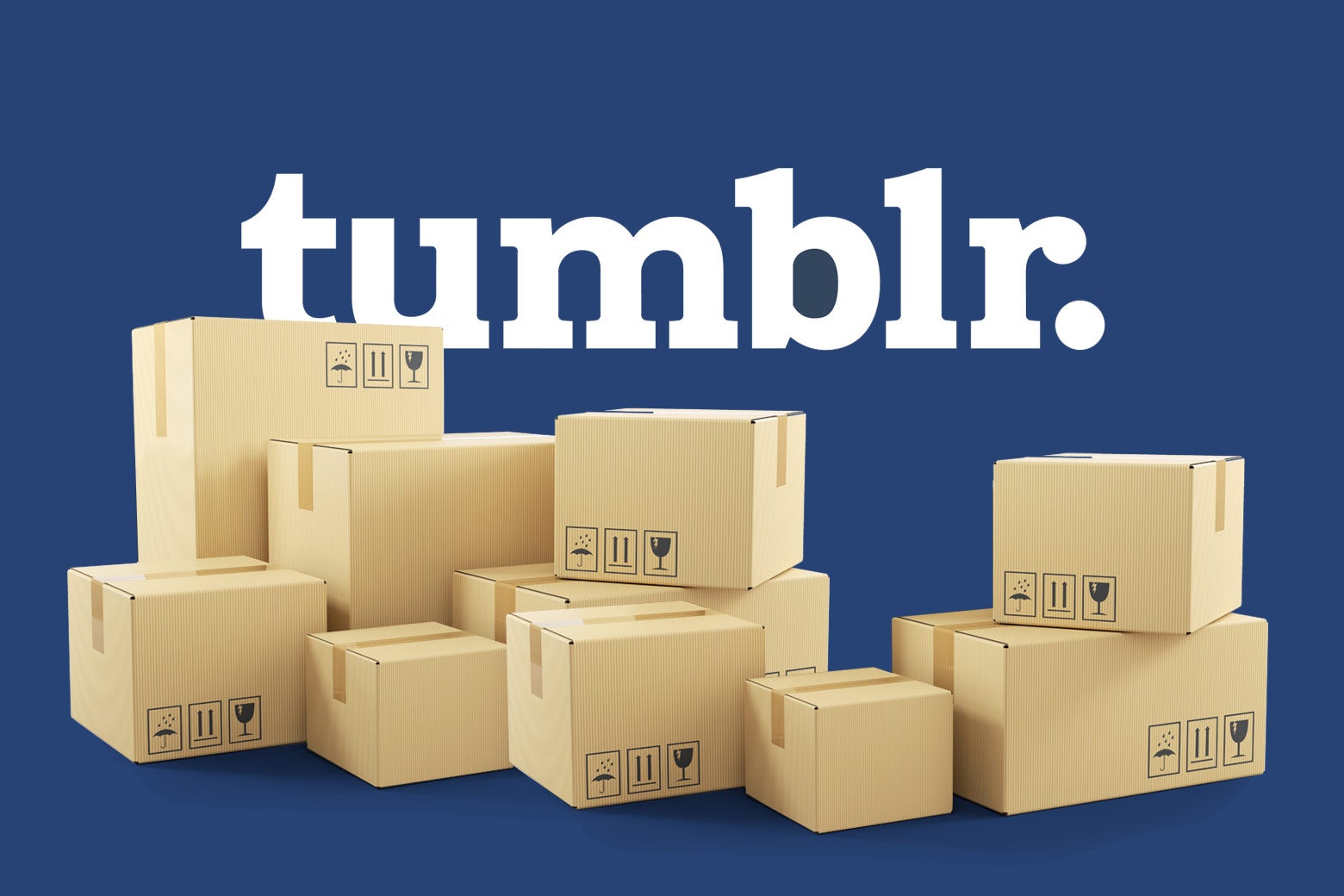 Moving boxes in front of the Tumblr logo