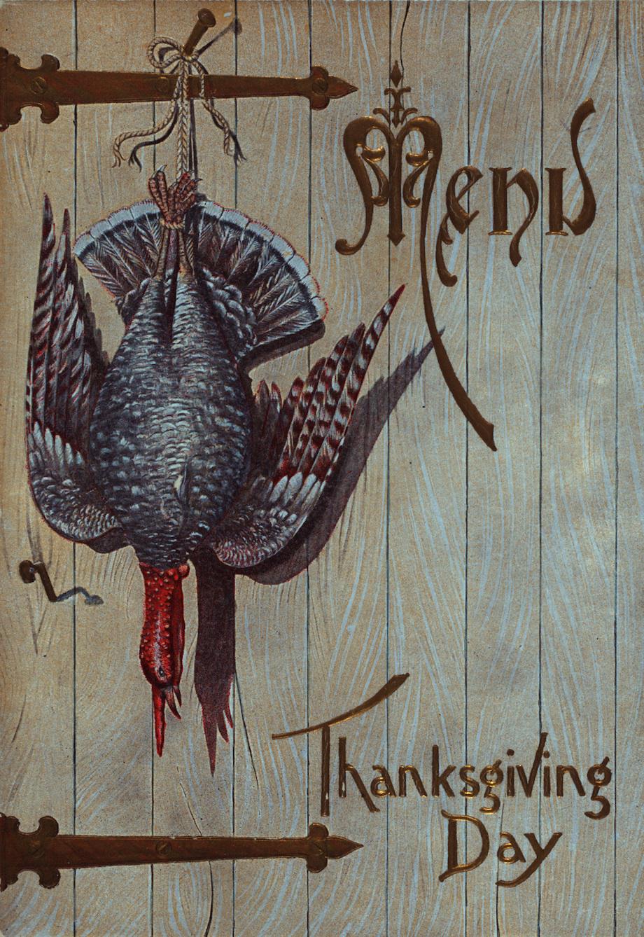 Thanksgiving hotel menu cover, 1899 