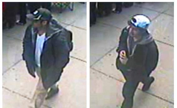 Suspects wanted for questioning in relation to the Boston Marathon bombing April 15 are seen in handout photos presented during an FBI.