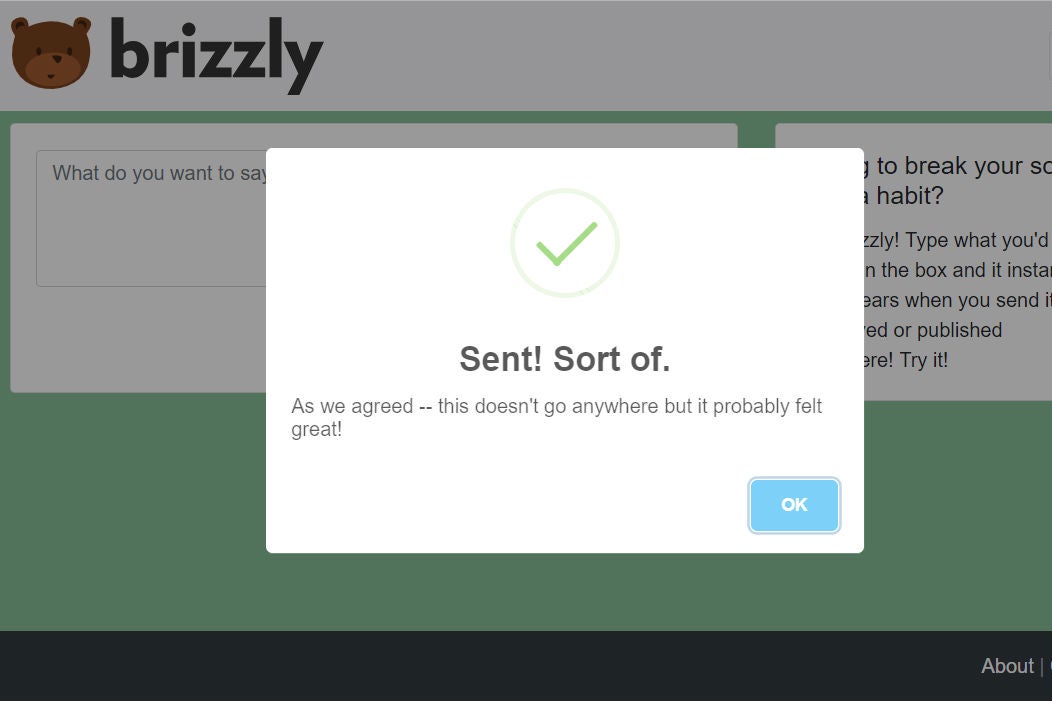 A screenshot of what Brizzly.com after you've "sent" a post.