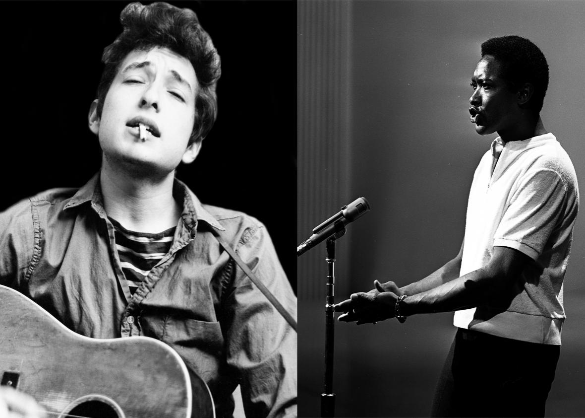 Bob Dylan in 1962 and Sam Cooke in 1964.