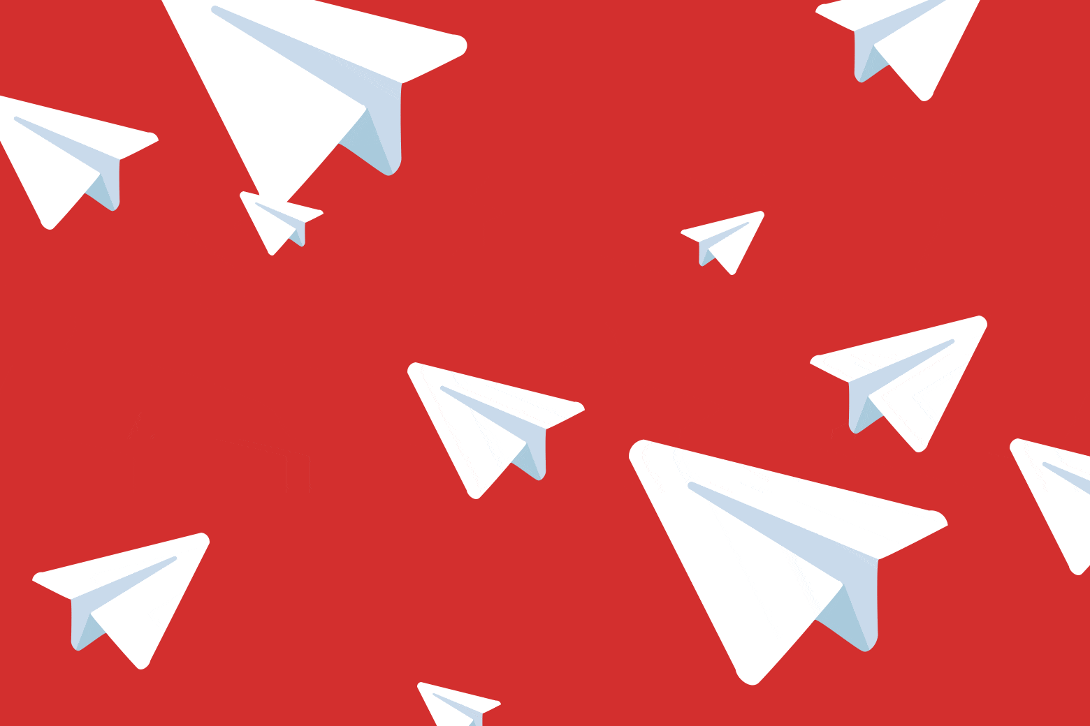Telegram paper airplane logos against a red background.