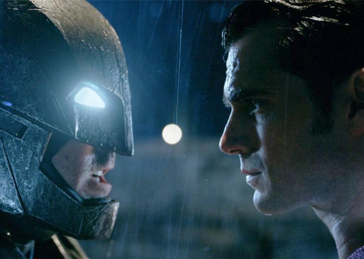 Still of Ben Affleck and Henry Cavill in Batman v Superman: Dawn of Justice.  