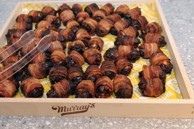 Bacon-wrapped figs at a storytelling event sponsored by New York Magazine and WeWork on June 20.