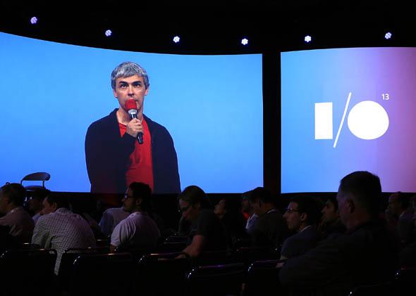 Larry Page, Google co-founder and CEO speaks during the opening keynote at the Google I/O developers conference.