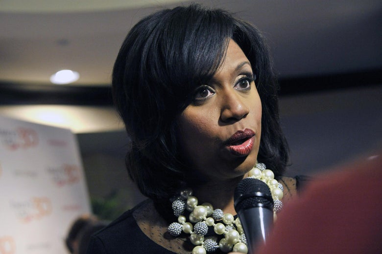 Ayanna Pressley attends an EMILY's List gala in 2015.