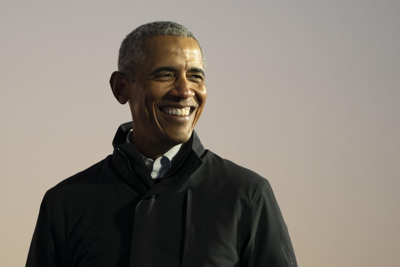 Former President Barack Obama speaks during a drive-in campaign rally with Democratic presidential nominee Joe Biden at Belle Isle on October 31, 2020 in Detroit, Michigan.