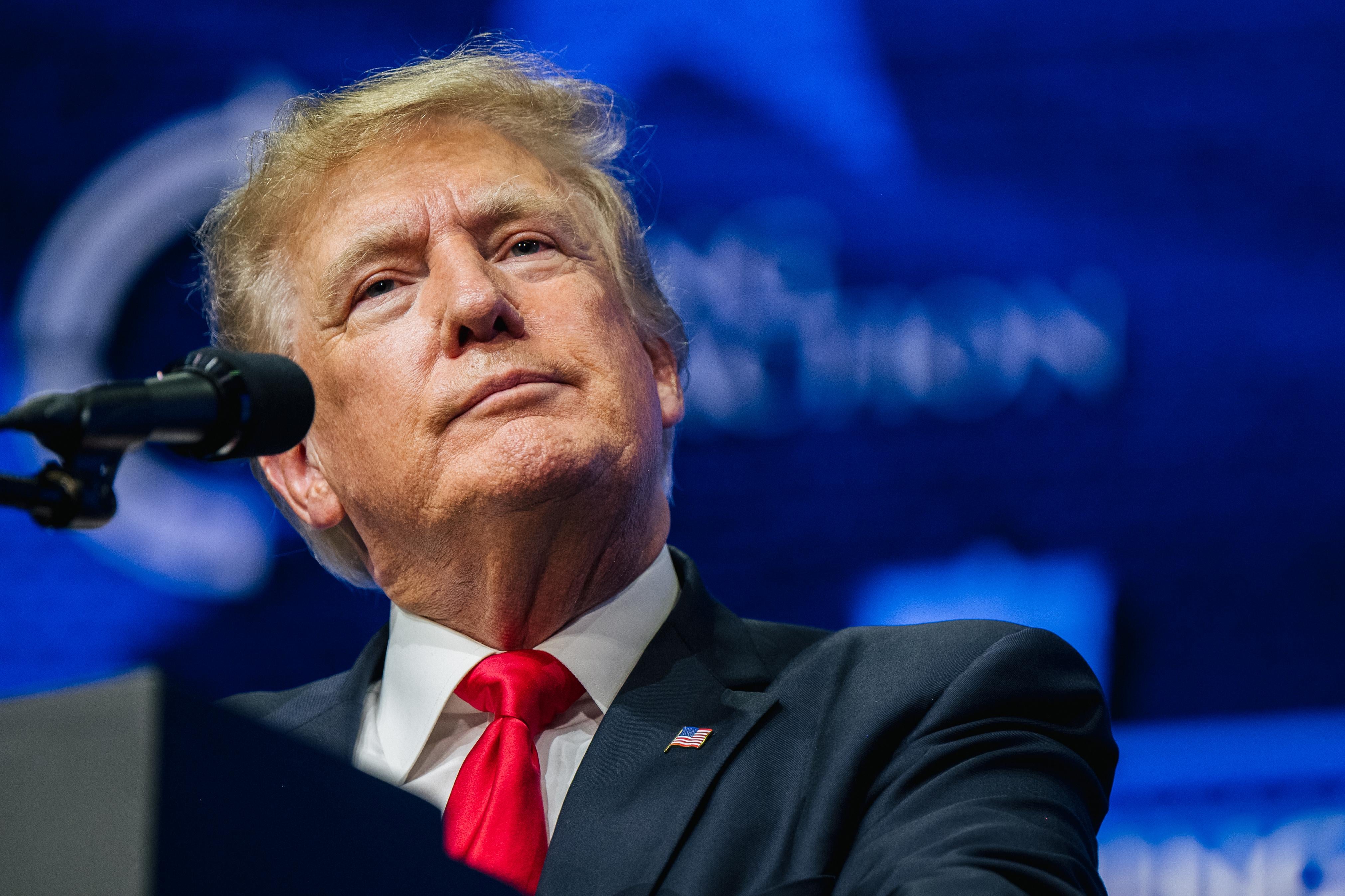 Donald Trump speaking at a Turning Point USA conference.