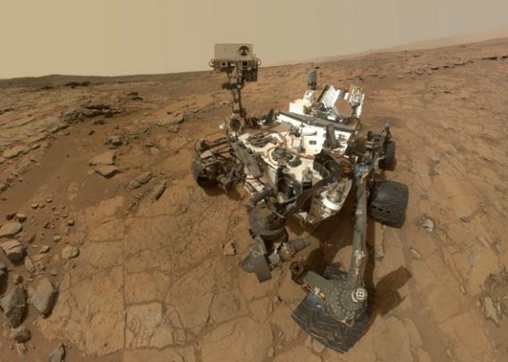 NASA's Mars rover Curiosity's self-portrait combines dozens of exposures during the 177th Martian day, or sol, of Curiosity's work on Mars, Feb. 3, 2013. The rover is positioned at a patch of flat outcrop called "John Klein," which was selected as the site for the first rock-drilling activities by Curiosity. 