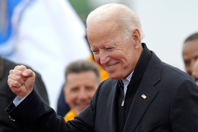 Joe Biden leaves a rally organized by UFCW Union members at the Stop and Shop in Dorchester, Massachusetts, on Friday.