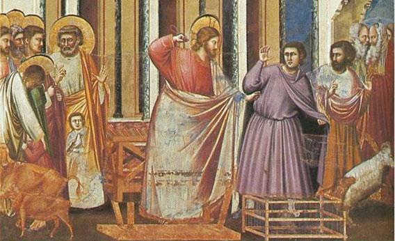 Expulsion of the Money-Changers From the Temple, painting by Giotto di Bondone (1267-1337), Cappella Scrovegni a Padova, Life of Christ